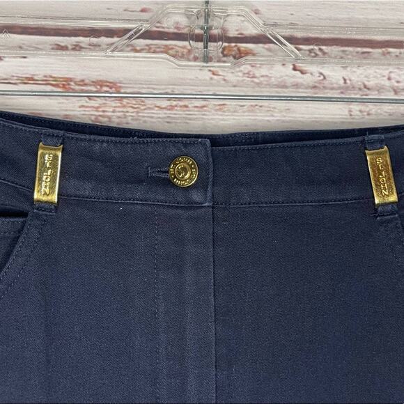ST. JOHN SPORT Vintage Pants High Waist Navy Blue w/ Gold Straight Leg 6 - Picture 3 of 8
